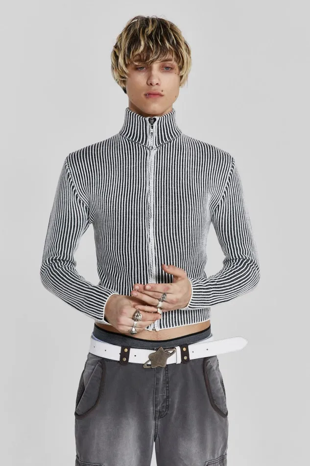 Jaded London Shadow Knitted Track Top Men Knitwear