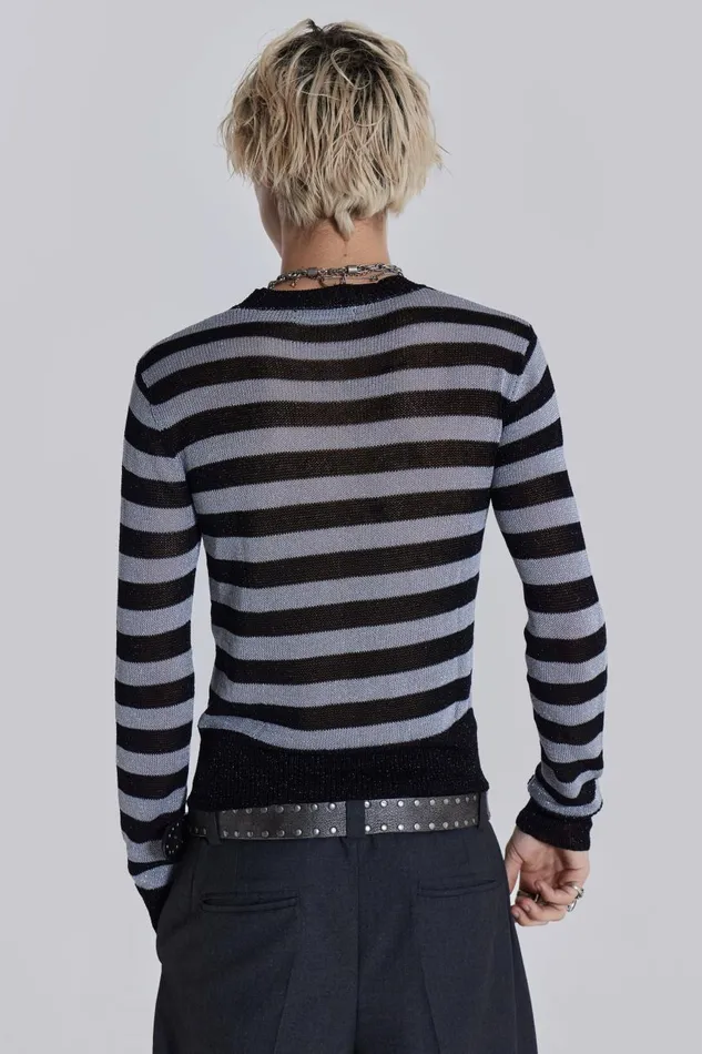 Jaded London Silver and Black Fine Knit Jumper Men Knitwear