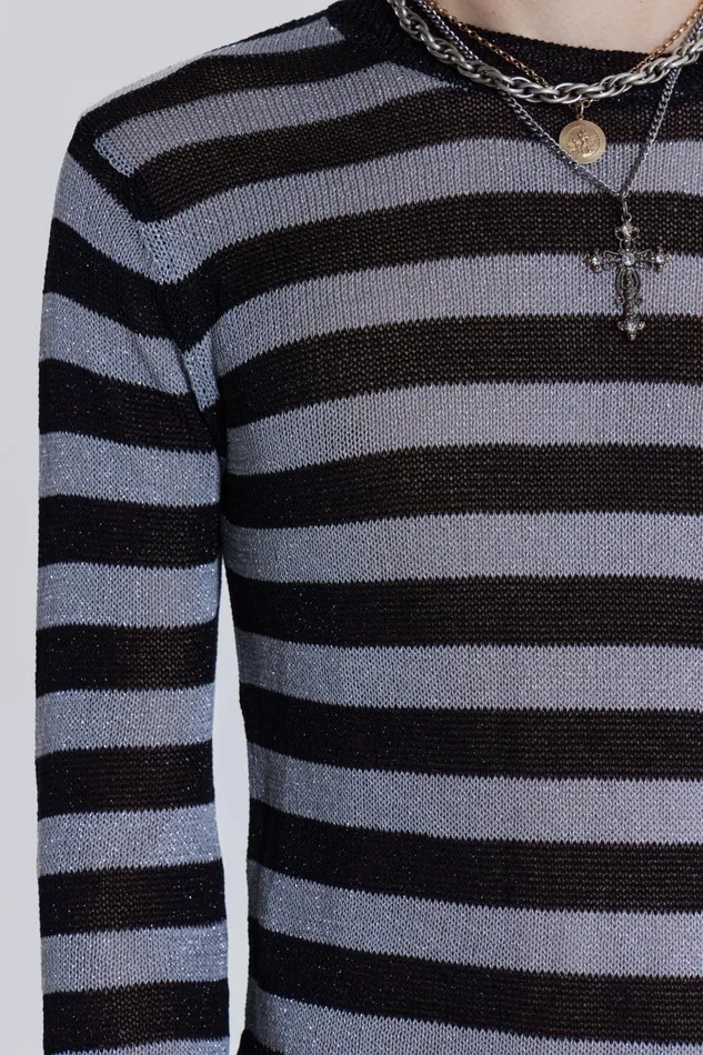 Jaded London Silver and Black Fine Knit Jumper Men Knitwear