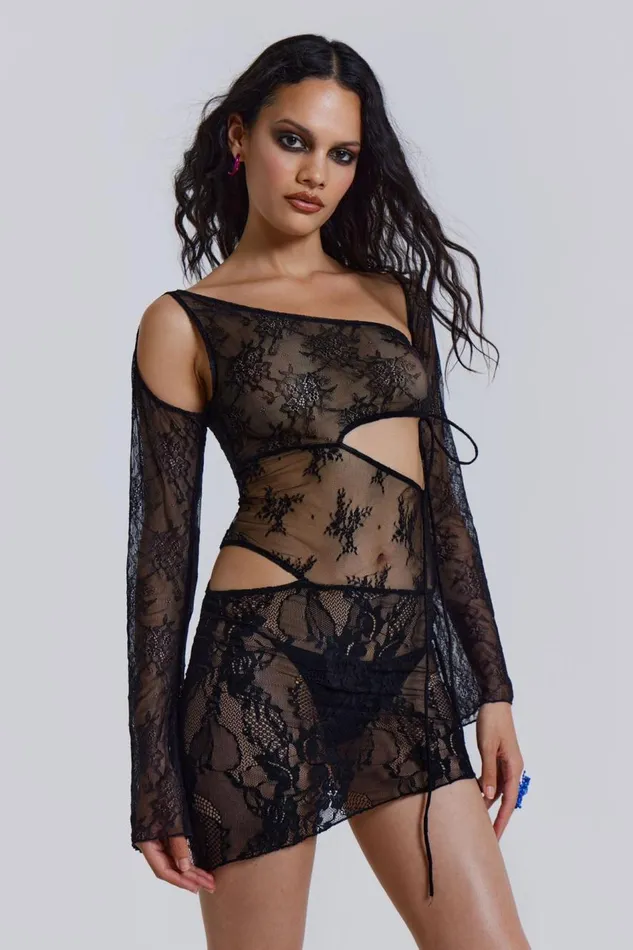 Jaded London Siren Long Sleeve Mixed Lace Mini Dress With Slash Cut Out Detail Women Mini Dresses Jaded London Siren Long Sleeve Mixed Lace Mini Dress With Slash Cut Out Detail Women Mini Dresses