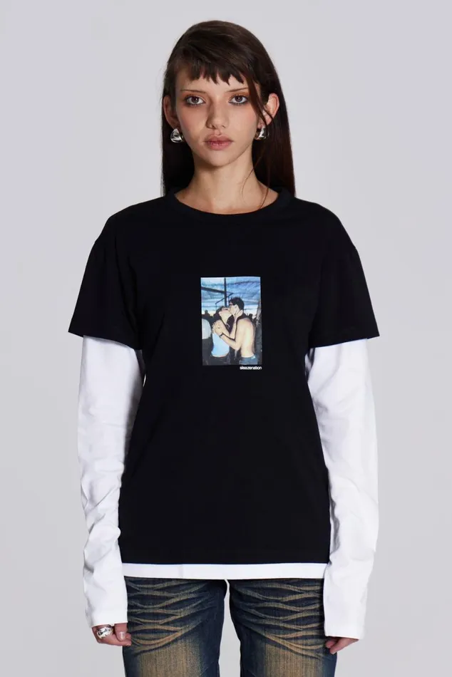Jaded London Sleazenation Double Layer Kiss Tee Men TShirts and Vests