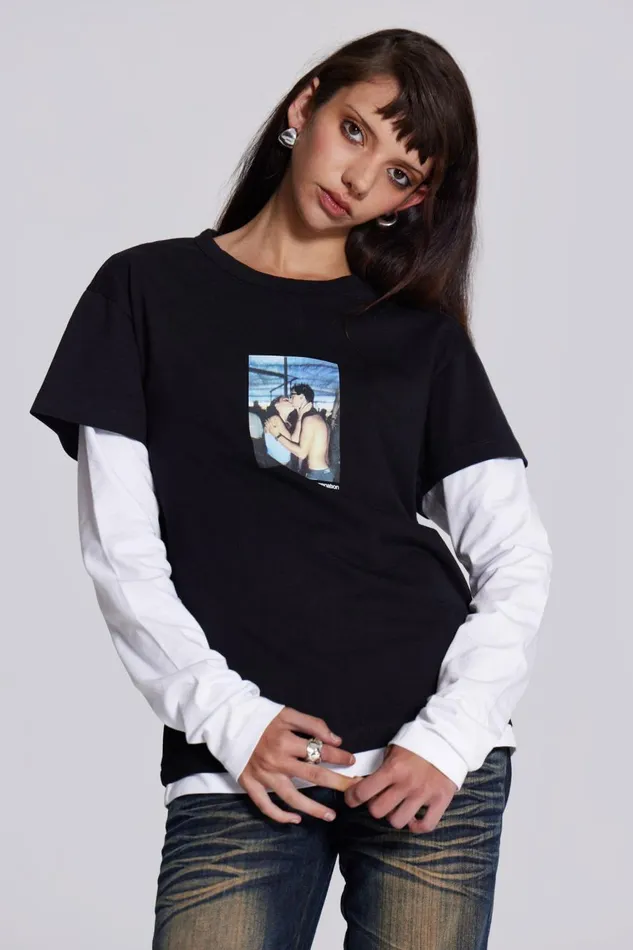 Jaded London Sleazenation Double Layer Kiss Tee Men TShirts and Vests