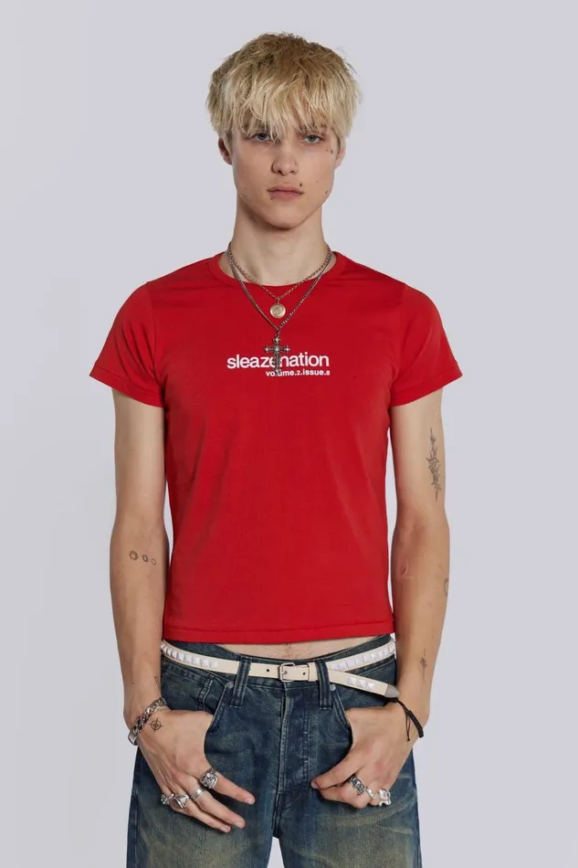 Jaded London Sleazenation Red How Old Are You Baby Tee Men TShirts and Vests