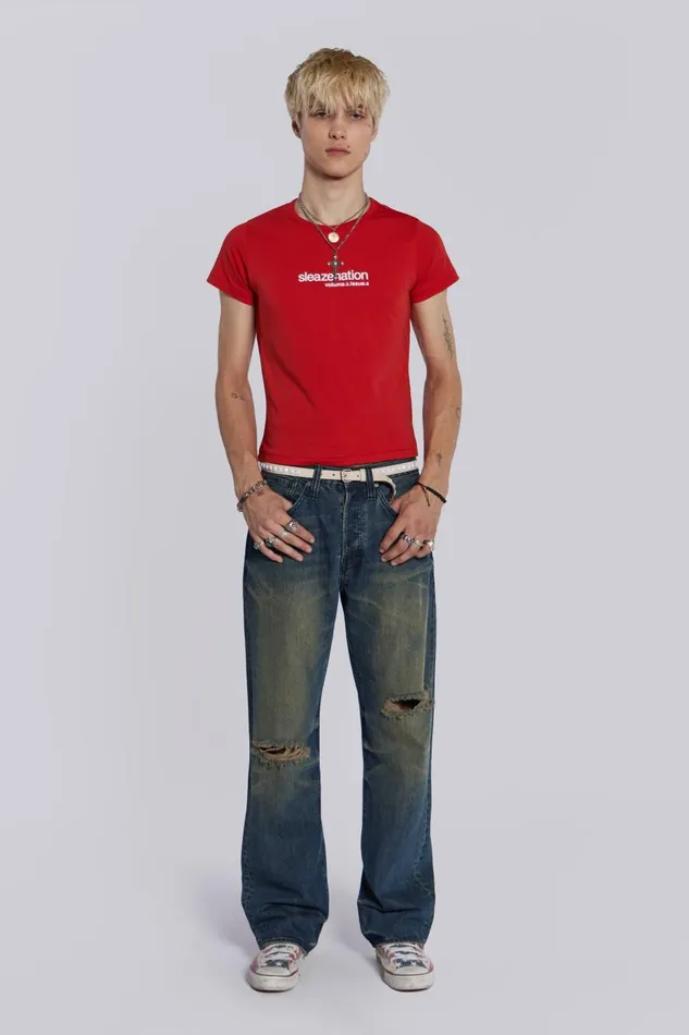 Jaded London Sleazenation Red How Old Are You Baby Tee Men TShirts and Vests