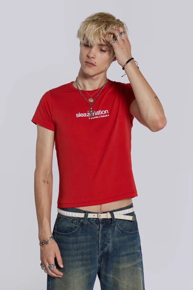 Jaded London Sleazenation Red How Old Are You Baby Tee Men TShirts and Vests