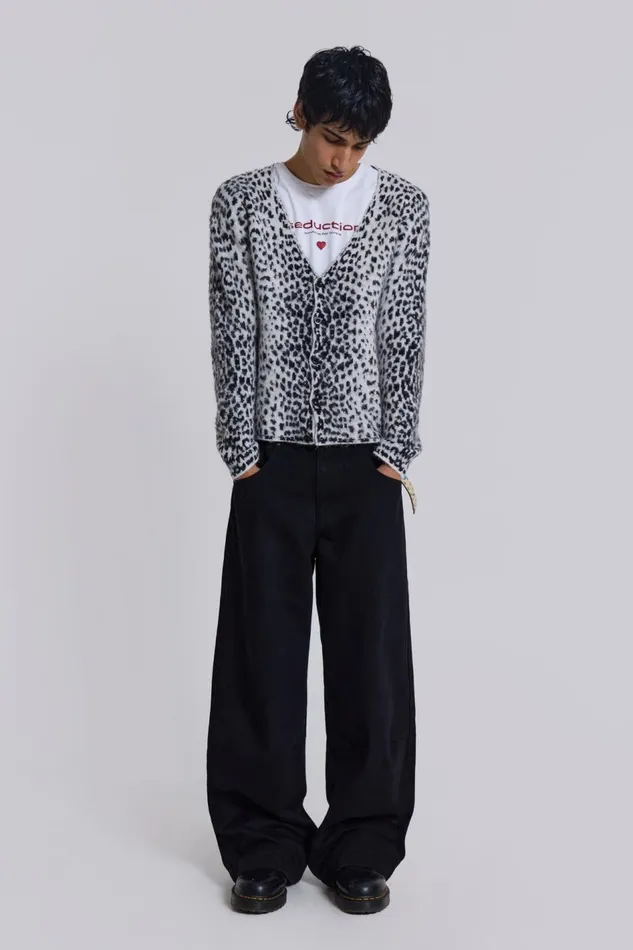 Jaded London Snow Leopard Chuck Cardigan Men Knitwear
