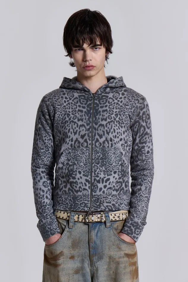 Jaded London Snow Leopard Mini Monster Hoodie Men Hoodies and Sweatshirts
