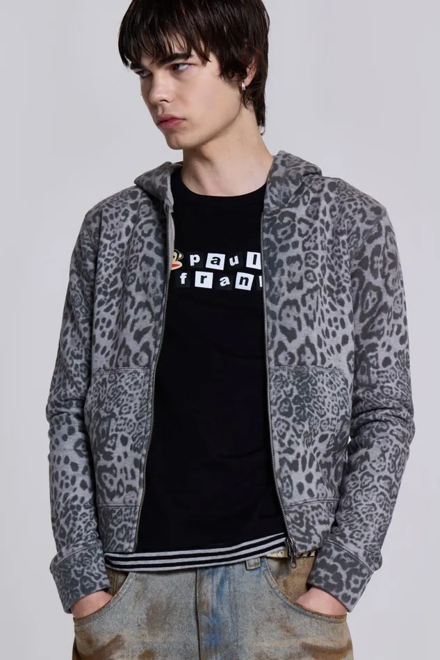 Jaded London Snow Leopard Mini Monster Hoodie Men Hoodies and Sweatshirts