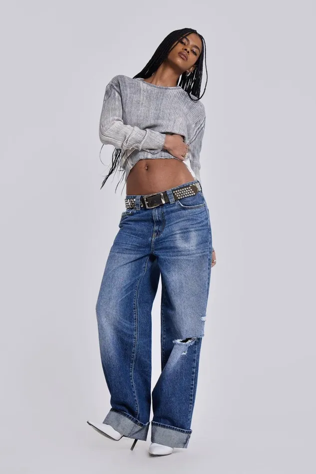 Jaded London Sonic Baggy Leg Jeans With Turn Up Hem Women Jeans