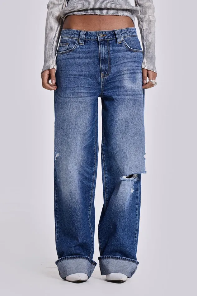 Jaded London Sonic Baggy Leg Jeans With Turn Up Hem Women Jeans