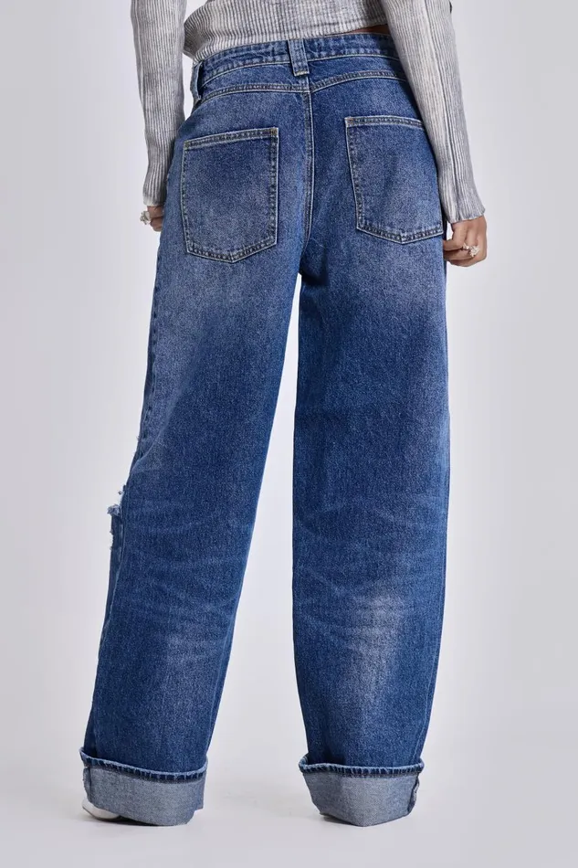 Jaded London Sonic Baggy Leg Jeans With Turn Up Hem Women Jeans