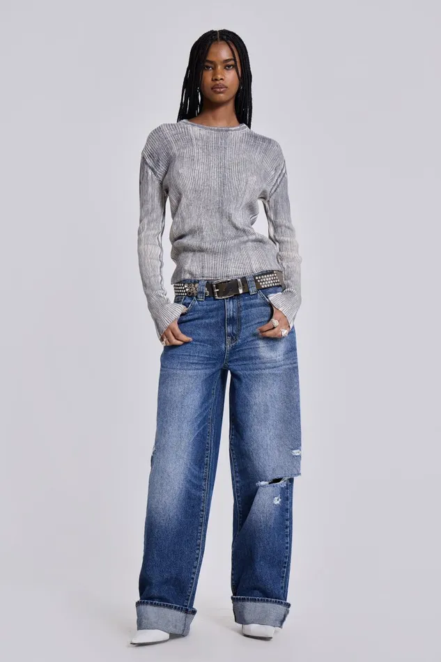 Jaded London Sonic Baggy Leg Jeans With Turn Up Hem Women Jeans