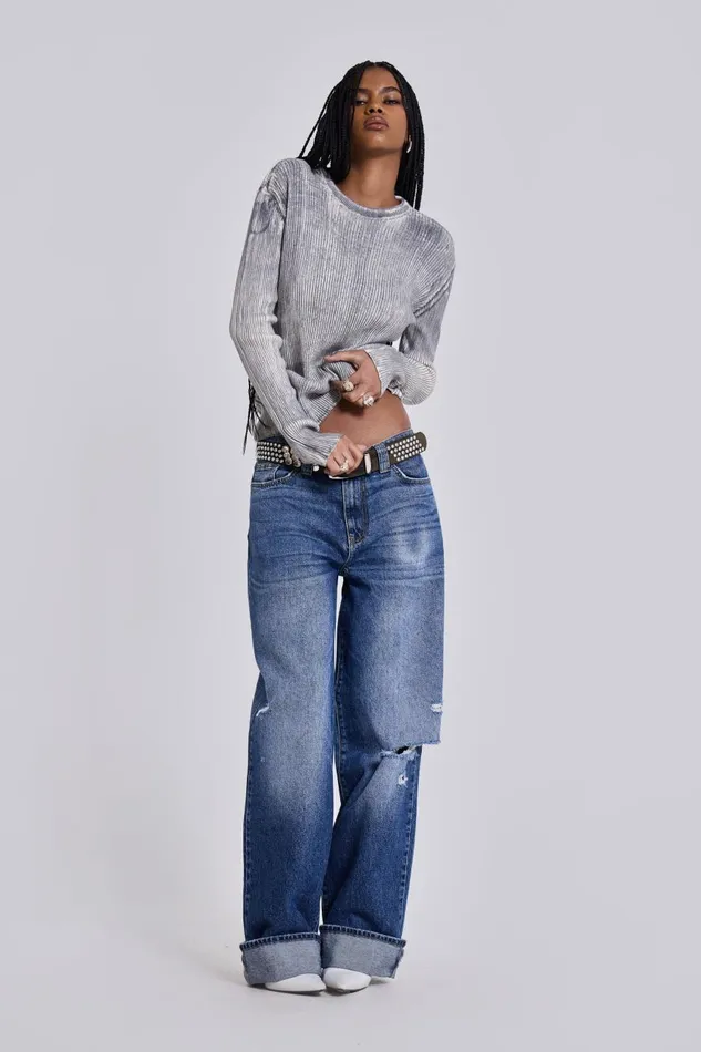 Jaded London Sonic Baggy Leg Jeans With Turn Up Hem Women Jeans