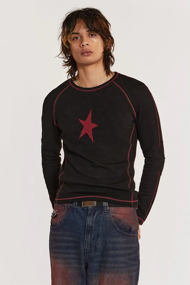 Jaded London Star Overlock Long Sleeve Tee Men TShirts and Vests