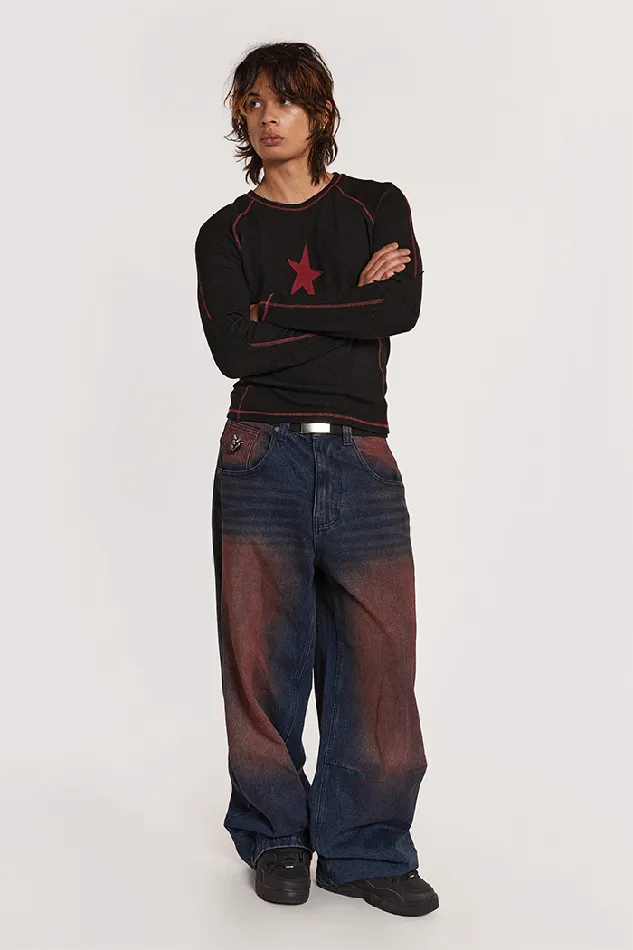 Jaded London Star Overlock Long Sleeve Tee Men TShirts and Vests