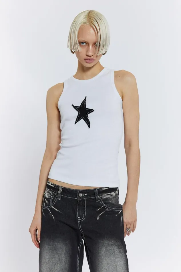 Jaded London Starstruck White Sleeveless Vest Men TShirts and Vests