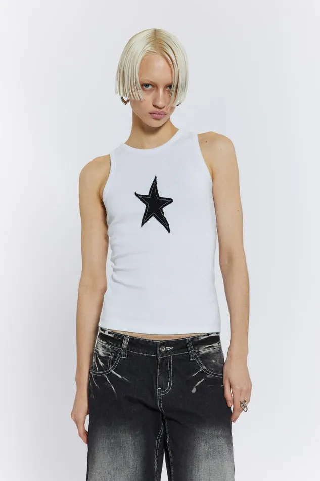 Jaded London Starstruck White Sleeveless Vest Men TShirts and Vests