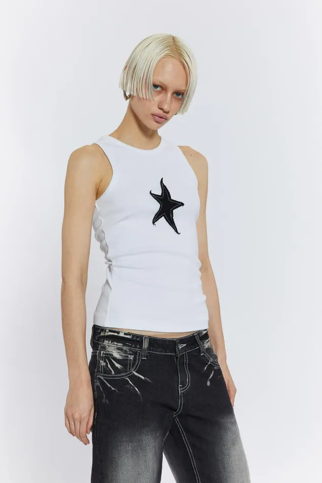 Jaded London Starstruck White Sleeveless Vest Men TShirts and Vests