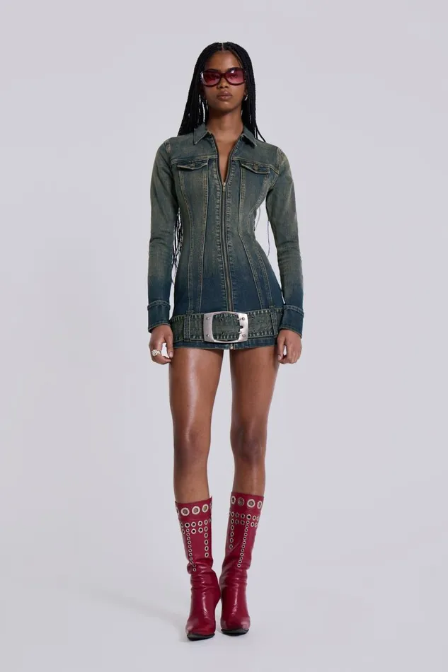 Jaded London Steel City Denim Mini Dress Women Mini Dresses