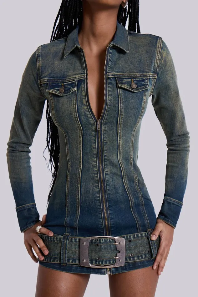 Jaded London Steel City Denim Mini Dress Women Mini Dresses