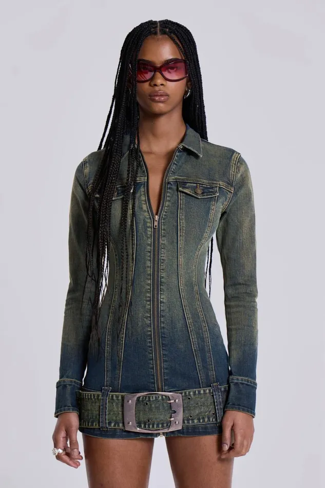 Jaded London Steel City Denim Mini Dress Women Mini Dresses