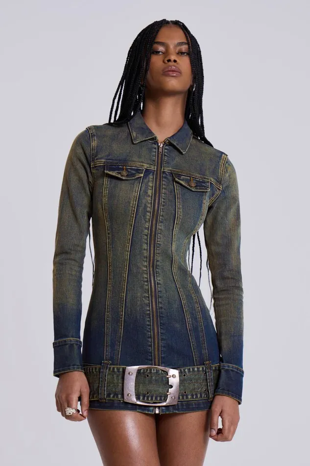 Jaded London Steel City Denim Mini Dress Women Mini Dresses