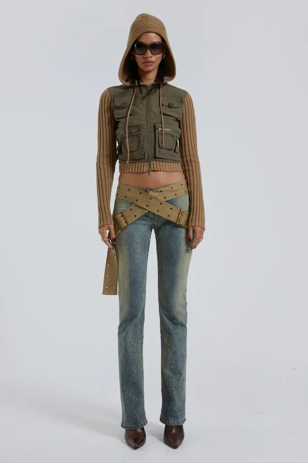 Jaded London Stonewash Low Rise Webbing Belt Jeans Women Jeans