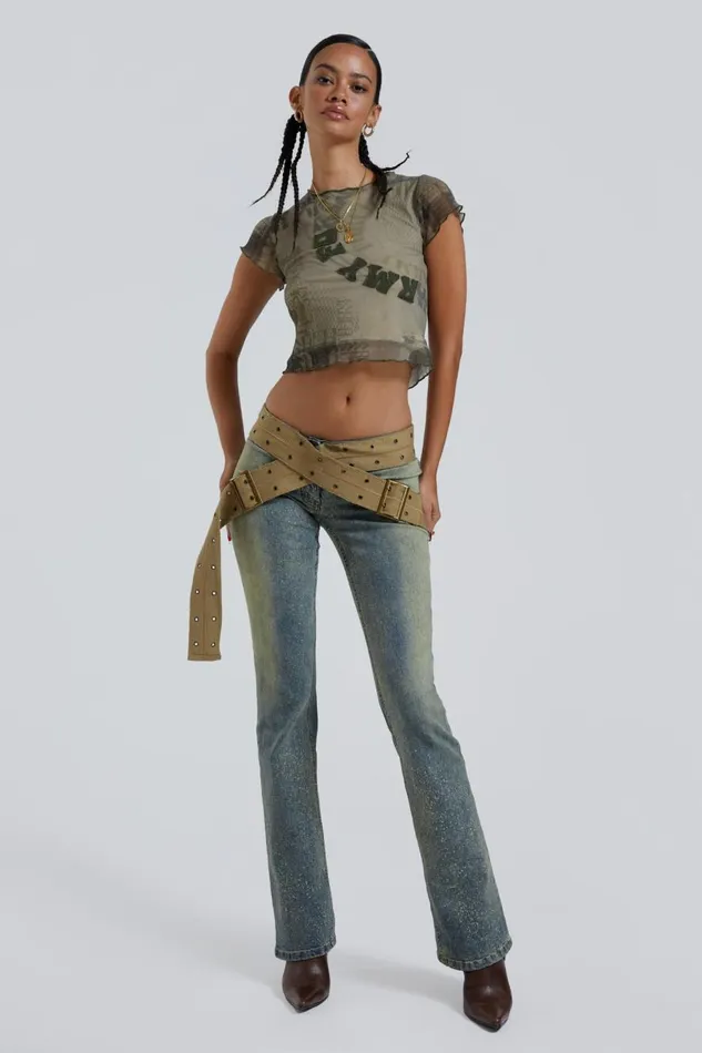 Jaded London Stonewash Low Rise Webbing Belt Jeans Women Jeans
