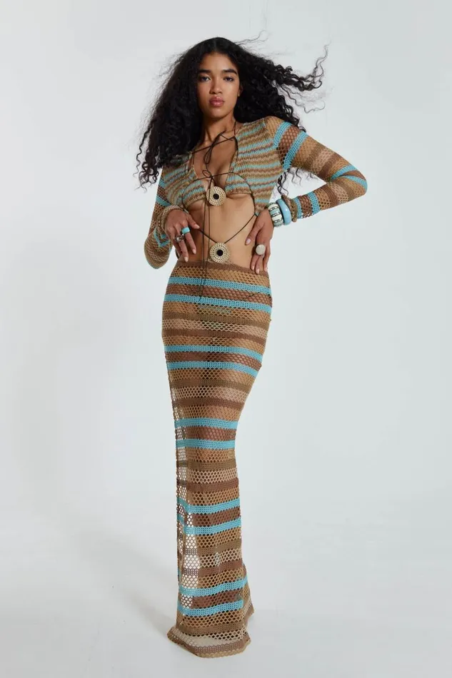 Jaded London Stripe Knitted Maxi Beach Dress Women Knitwear