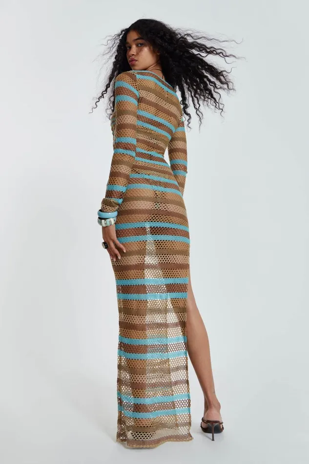 Jaded London Stripe Knitted Maxi Beach Dress Women Knitwear