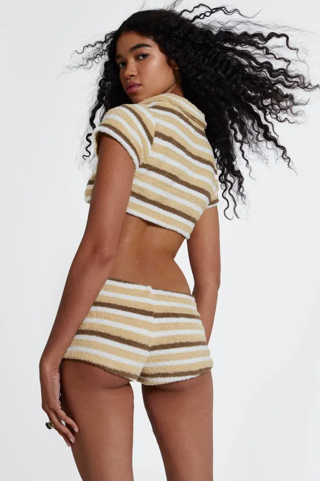 Jaded London Stripe Towel Knit Cheeky Shorts Women Knitwear