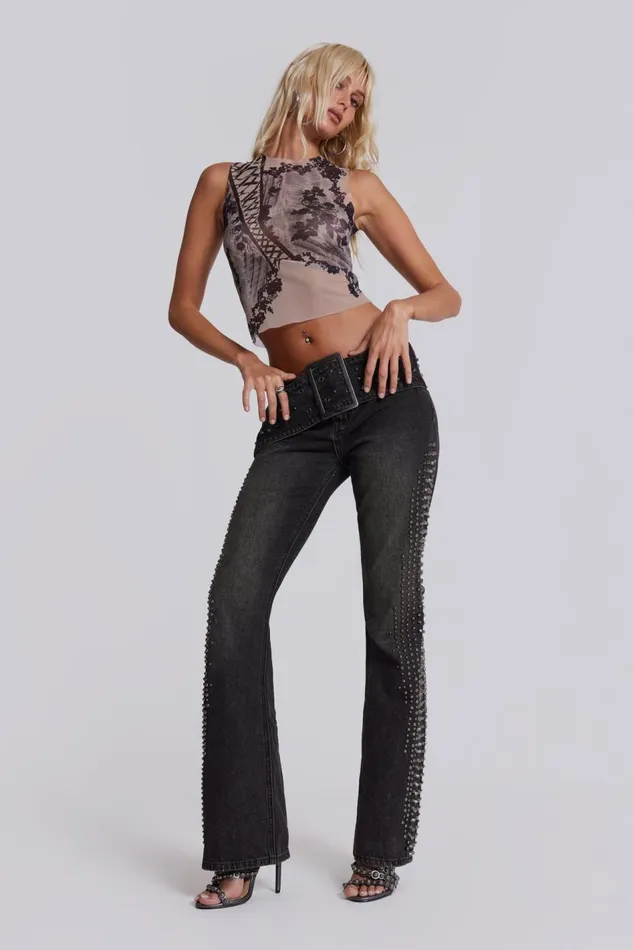Jaded London Studded Low Rise Jeans With Studded Waistband Women Jeans