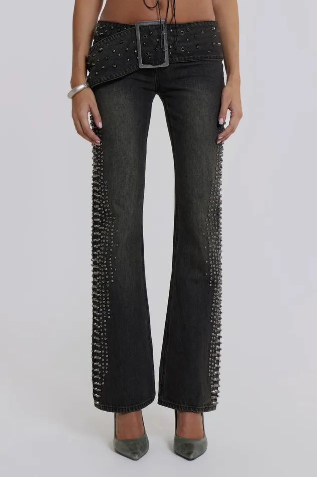 Jaded London Studded Low Rise Jeans With Studded Waistband Women Jeans