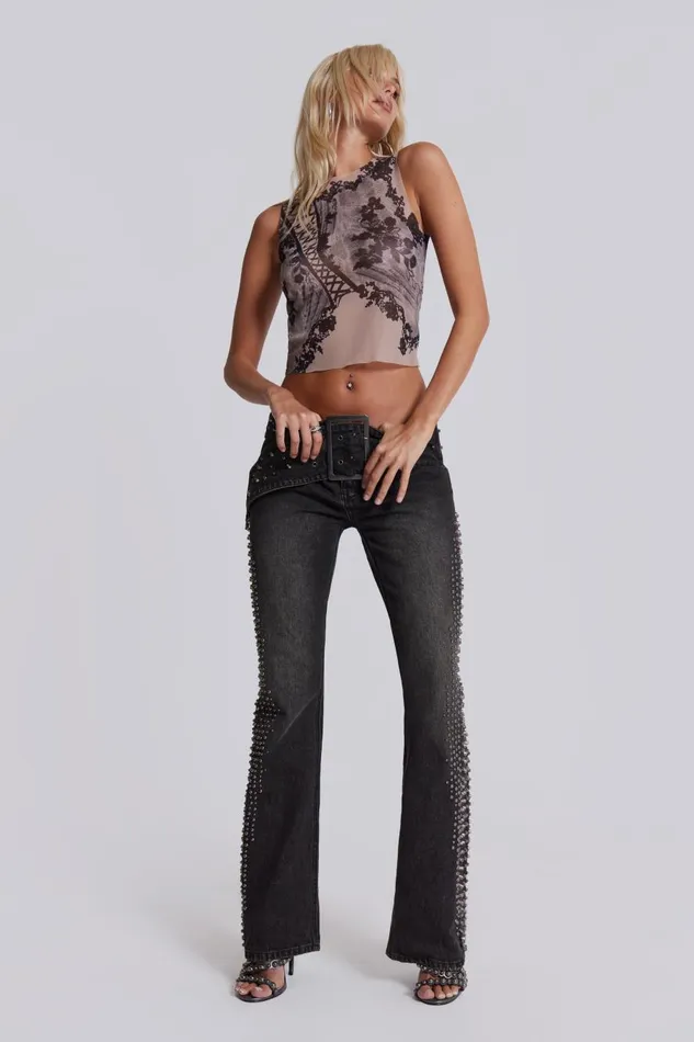 Jaded London Studded Low Rise Jeans With Studded Waistband Women Jeans