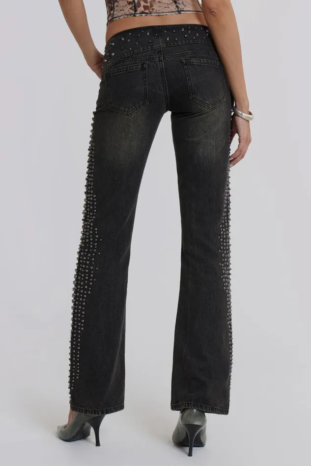 Jaded London Studded Low Rise Jeans With Studded Waistband Women Jeans
