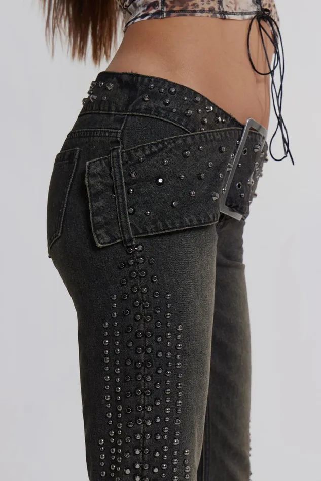 Jaded London Studded Low Rise Jeans With Studded Waistband Women Jeans