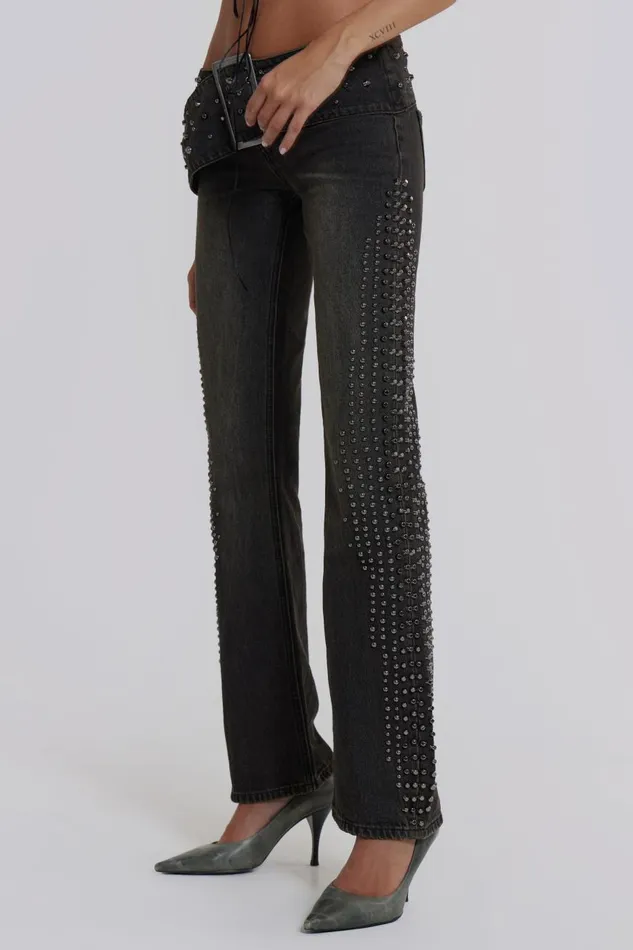 Jaded London Studded Low Rise Jeans With Studded Waistband Women Jeans