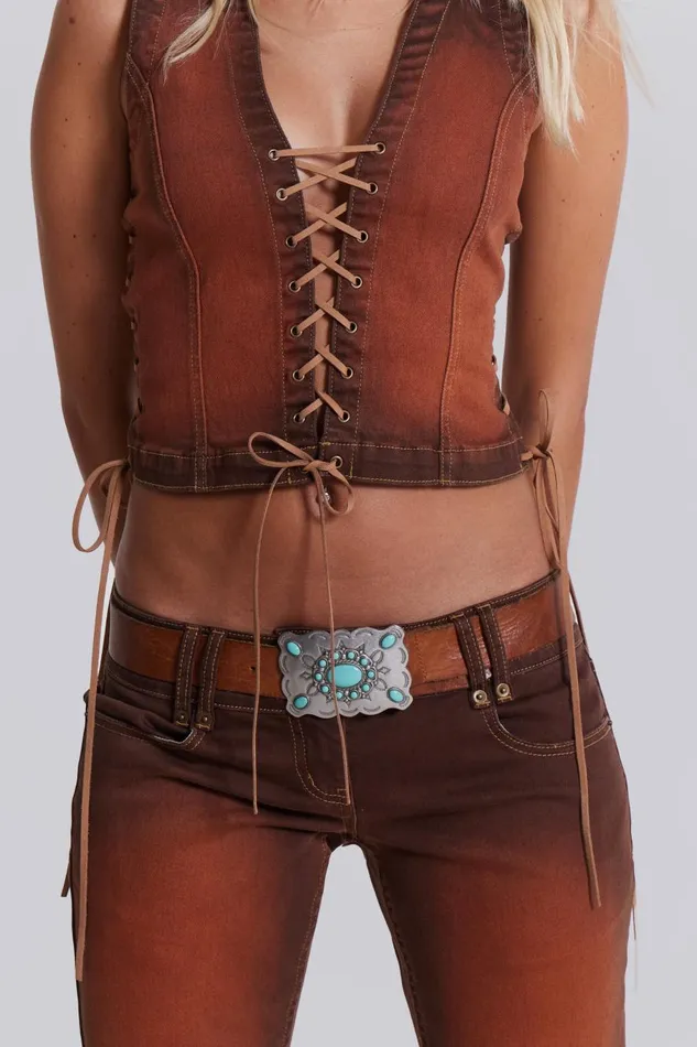 Jaded London Sunburst Denim Lace Up Corset Top Women CoOrds