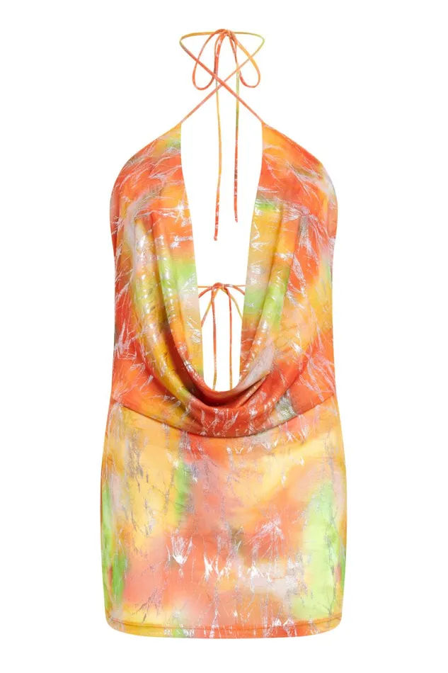 Jaded London Tie Dye Metallic Print Extreme Plunge Mini Beach Dress Women Beach Cover Ups