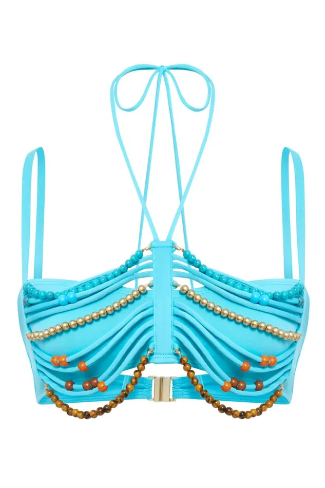Jaded London Turquoise Draped Beaded Bikini Top Women Bikini Tops