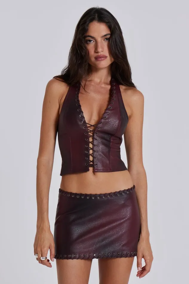 Jaded London Vegan Leather Lace Up Corset Top Women CoOrds