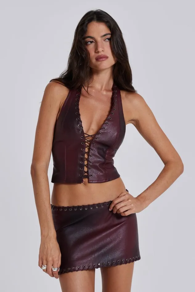 Jaded London Vegan Leather Lace Up Corset Top Women CoOrds