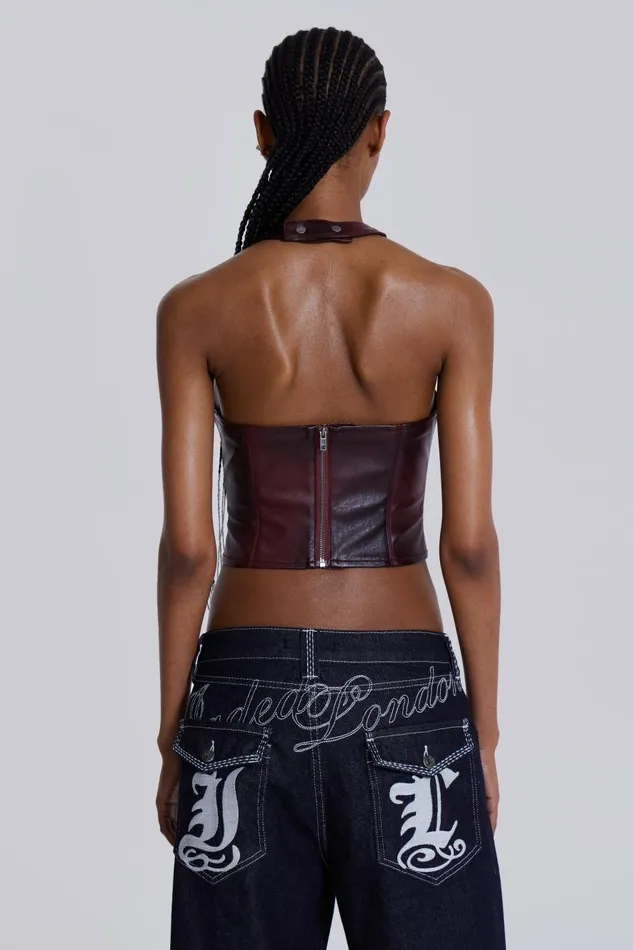 Jaded London Vegan Leather Lace Up Corset Top Women CoOrds