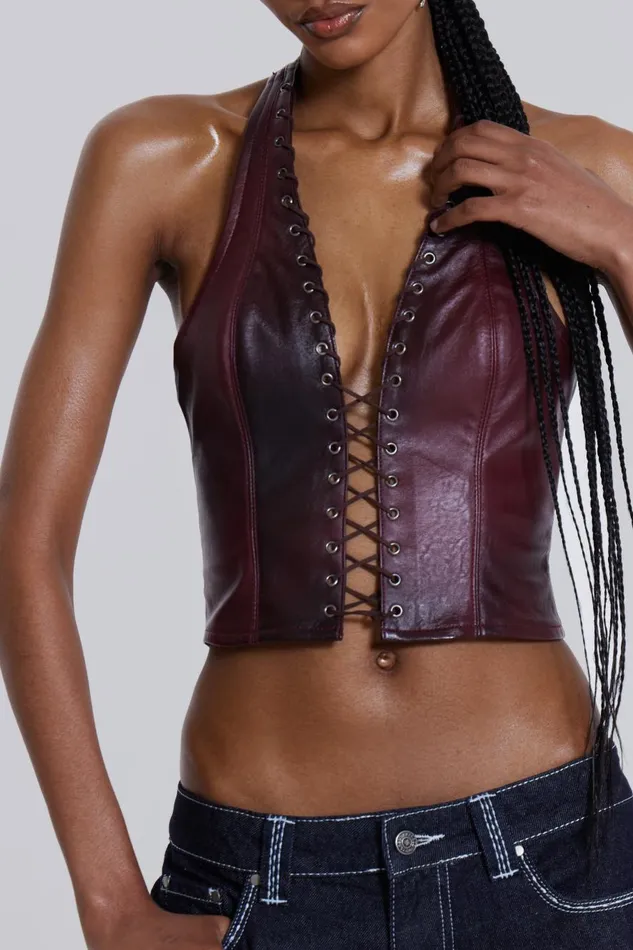 Jaded London Vegan Leather Lace Up Corset Top Women CoOrds