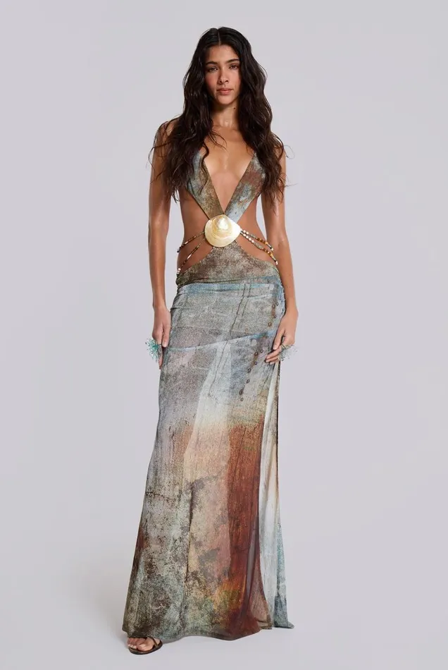 Jaded London Vida Backless Maxi Dress With Shell Trim Women Maxi Dresses