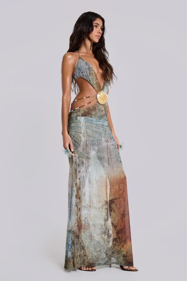 Jaded London Vida Backless Maxi Dress With Shell Trim Women Maxi Dresses