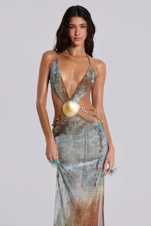 Jaded London Vida Backless Maxi Dress With Shell Trim Women Maxi Dresses