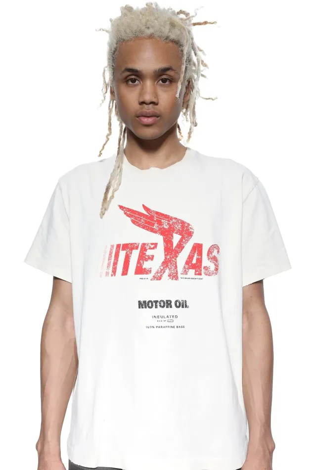 Jaded London Vintage White Texas Motor Oil T Shirt Men TShirts and Vests