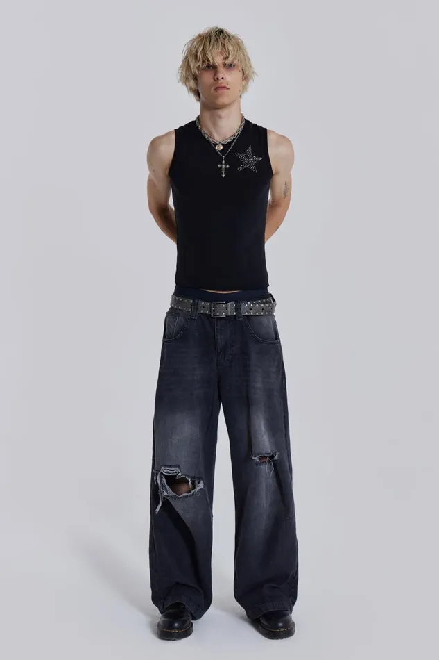 Jaded London Washed Black Busted Colossus Jeans Men Colossus Jeans