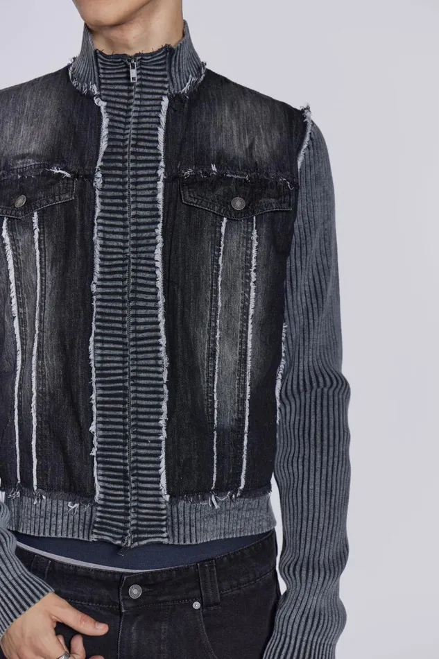 Jaded London Washed Black Denim Knit Track Top Men Knitwear